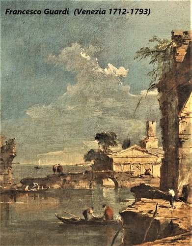 Capricci con rovine architettoniche vedute veneziane e figure